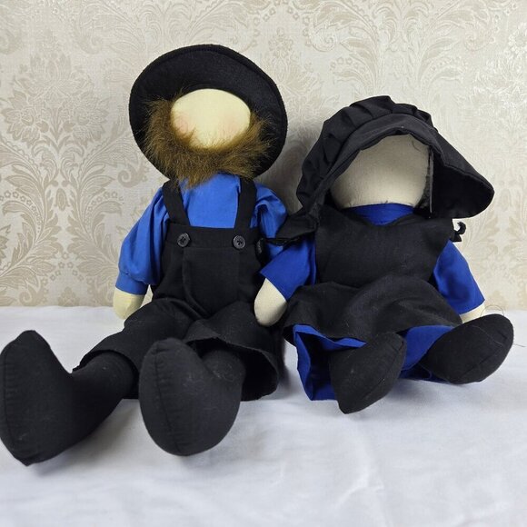 Handmade Faceless Amish Dolls Boy and Girl Traditional Clothing Style Cotton - Picture 1 of 12
